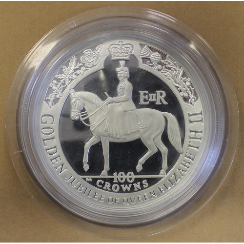 536 - Isle of Man. 2002 Golden Jubilee 100 crowns 3kg boxed silver proof FDC, with certificate. (See photo... 