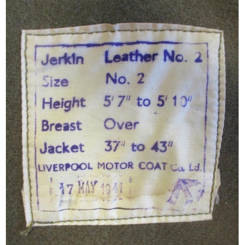 115 - British Army No 2 leather jerkins with 1940 (Feb) size 3 by M. Steingold & Co, 1941 (17 May) size 2 ... 