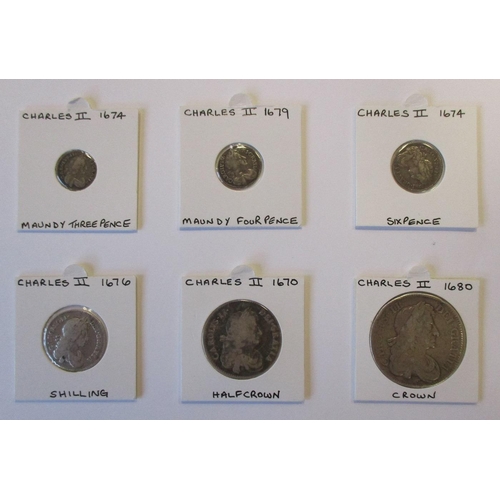 196 - Charles II collection generally fine to very fine with hammered groat mm crown, 3d mm crown, half gr... 