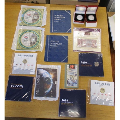 219 - Collection including GB Royal Mint uncirculated sets 1999 (2), uncirculated folders £2 (2), Change C... 