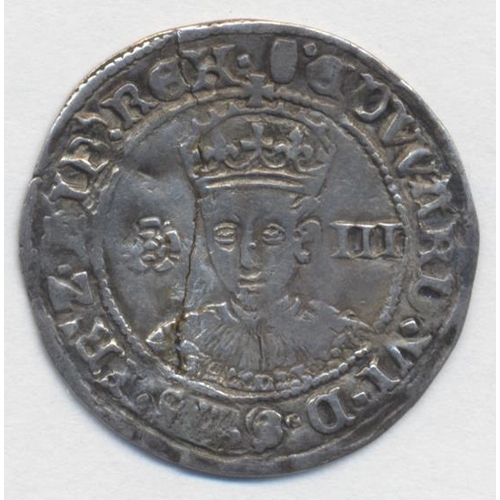 269 - Edward VI. Fine silver issue threepence, mint mark tun, good fine, cracked. (S.2485) (See photo) (Y)