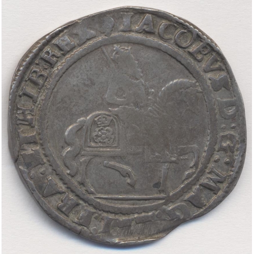 281 - James I. Third coinage half crown, plain ground line, mint mark lis, very fine. (S.2666) (Y)