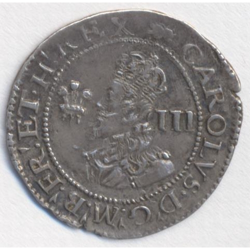 282 - Charles I. Aberystwyth mint threepence, mint mark book, very fine. (S.2894) (See photo) (Y)