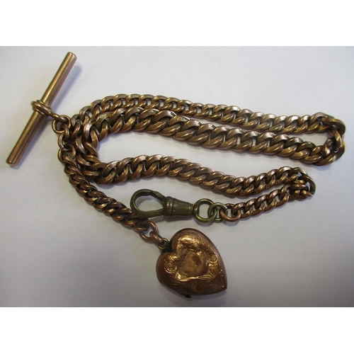 308 - 9ct gold pocket watch chain with gold coloured heart shaped locket attached, total weight 29.6g, cha... 