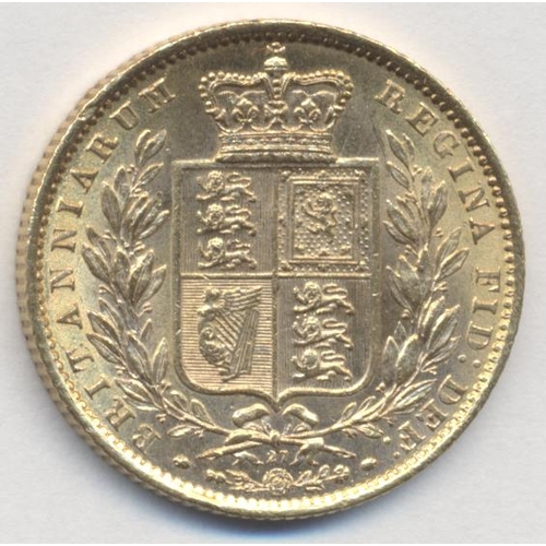 323 - Investment Gold Lot – documents required. 1871 shield sovereign, die no. 27 very fine. (Y)