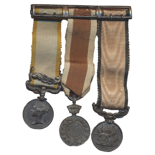 33 - Contemporary set of 3 miniatures mounted on a triple buckle bar with 1854 Crimea Medal Sebastopol cl... 