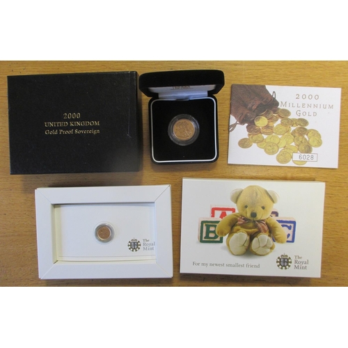 362 - Investment Gold Lot – documents required. 2000 sovereign boxed proof FDC and 2009 quarter sovereign ... 