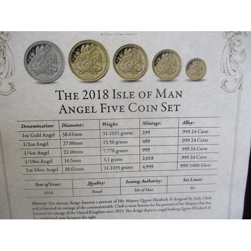 426 - Investment Gold lot - documents required. Isle of Man. 2018 Angel proof cased set of 5 FDC (gold ang... 