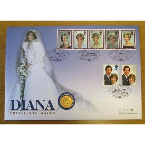 456 - Investment Gold Lot – documents required. 1998 'Diana Princess of Wales' commemorative with 1981 sov... 