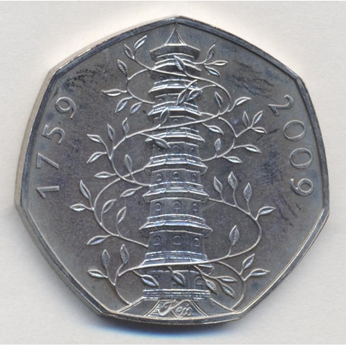 474 - 2009 50p Kew Gardens uncirculated, contact marks to fields. (See photo) (Y)