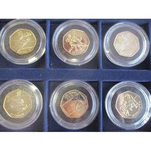 475 - 2011 Olympics 50p CuNi uncirculated set of 29 and 2012 £5 London Olympics in Westminster case. Qty 3... 