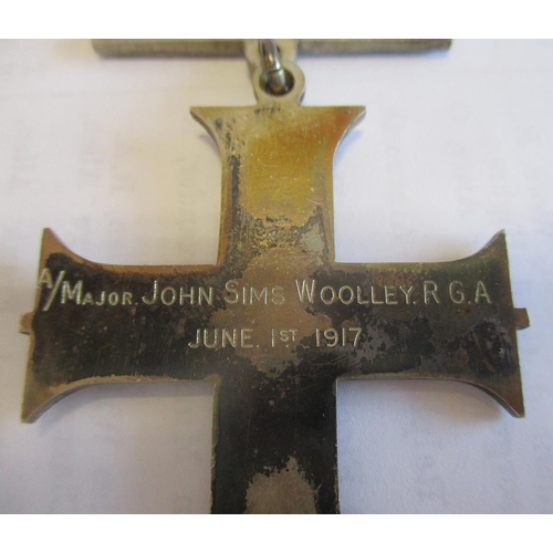 63 - WW1 Military Cross reverse engraved A/Major John Sims Woolley RGA June 1st 1917, 1899 QSA 3 clasps R... 