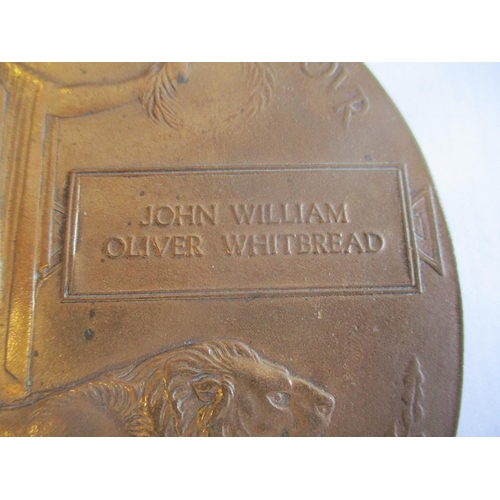 73 - WW1 BWM, Victory Medal and Memorial Plaque to J.41402 J.W.O. Whitbread A.B. R.N. (John William Olive... 