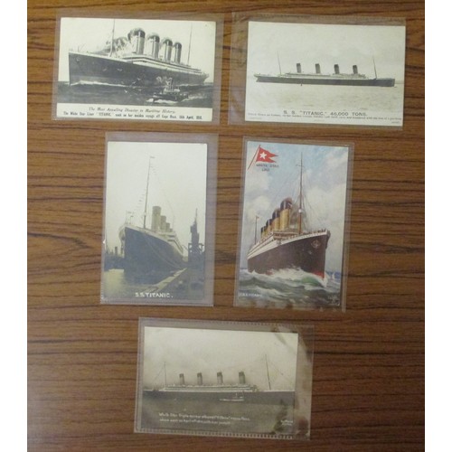 225 - Misc. coln. Shipping. Titanic (5) incl. RP pub. Debenham Cowes and at Southampton. Woven silk R.M.S.... 