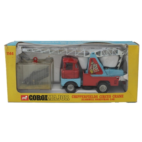 503 - Corgi. Major Models 'Chipperfields' Crane and Cage with Rhino No. 1144, red/ blue Scammell Handyman ... 