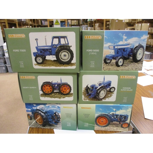 533 - Universal Hobbies. Collection of Ford and Fordson Tractors in 1:16 mint in excellent boxes comprisin... 