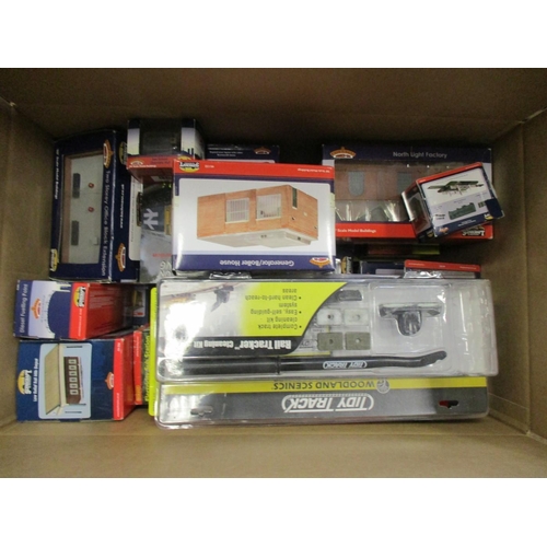 597 - Collection of boxed and unboxed buildings, coaches, wagons, accessories and track mainly Hornby and ... 