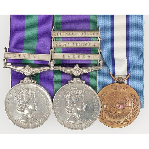 56 - 1923 GSM Brunei clasp, 1962 GSM 3 clasps Borneo, Malay Peninsula, Northern Ireland and UN Medal Cypr... 