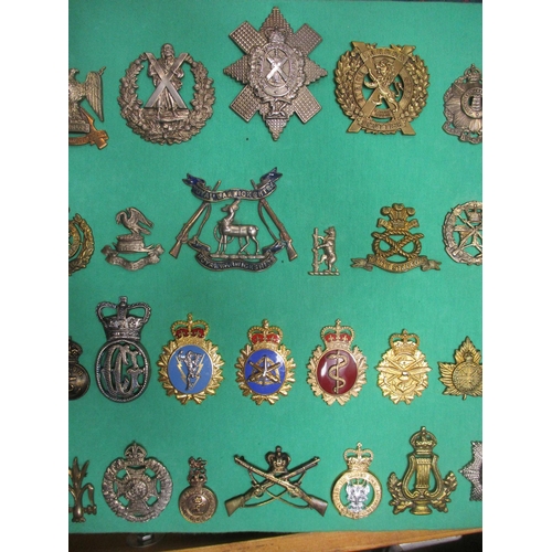 106 - Collection mounted on 3 boards of mostly cap badges, also few arm badges etc including QV 24th Foot,... 