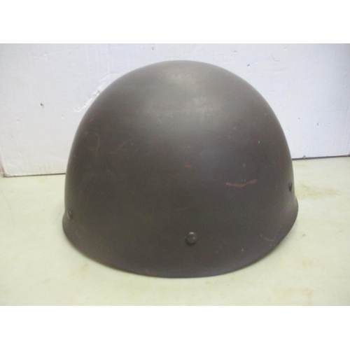 108 - Helmet range with British Brodie with Belgian decal, liner dated 1950, Belgian M26 Adrian, lion's he... 