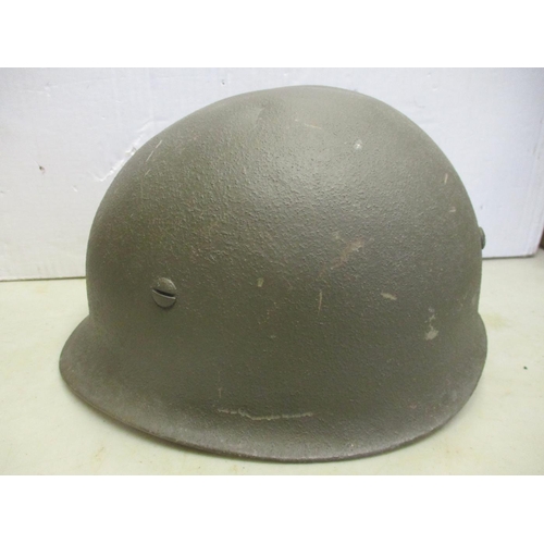 108 - Helmet range with British Brodie with Belgian decal, liner dated 1950, Belgian M26 Adrian, lion's he... 