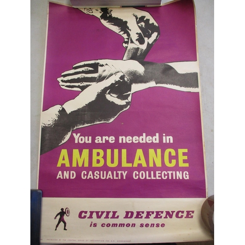 113 - Civil Defence range of 1950s recruiting posters with:
1. You'd want to help - but could you? on red ... 