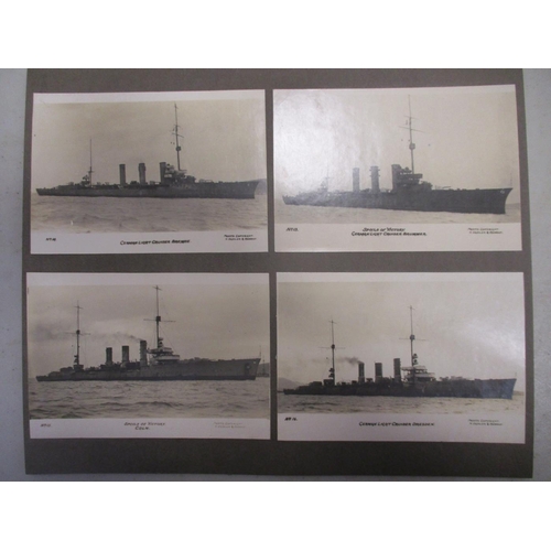 124 - Collection of photos/postcards stuck on card pages, some singly, some in 4 to a page, mainly WW1 era... 