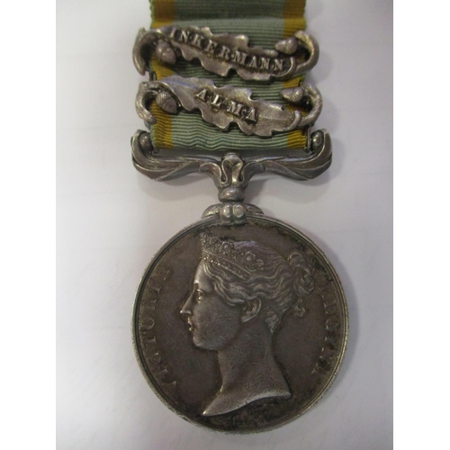 23 - 1854 Crimea Medal 2 clasps Alma, Inkermann engraved in neat script to Corpl J. Rowan 1799 9th Battn ... 