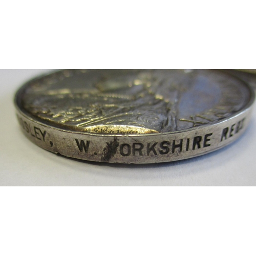 37 - 1899 QSA Natal clasp to 713 Pte C.H. Mossley W. Yorkshire Regt, large edge scar to Y of Yorkshire, a... 