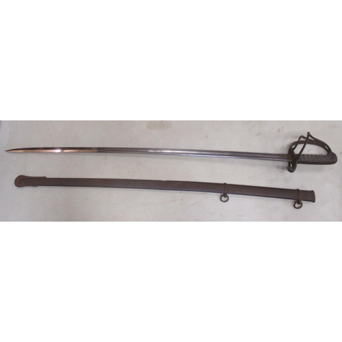 91 - QV 1850s Pattern Royal Artillery officer's sword and scabbard, single fuller, blade etched both side... 