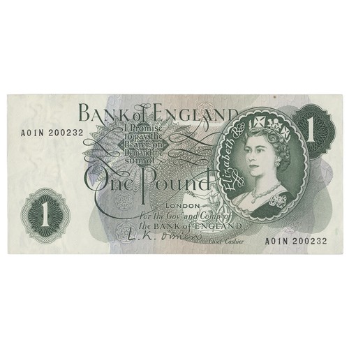 152 - L.K. O'Brien. 1960 (17 Mar) £1 A01N 200232, experimental issue, first run, R reverse, extremely fine... 