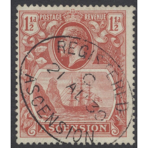 158 - Ascension. 1924-33 1½d rose-red with var “cleft rock”, VFU with crisp reg oval cancel. Very fine. (S... 