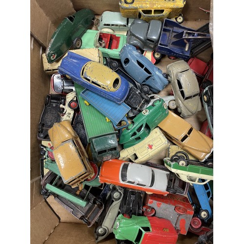 378A - Collection of early unboxed die cast with Corgi, Matchbox, Dinky etc generally good in fruit tray, m... 