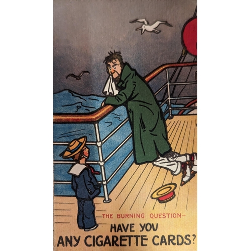 233 - Comic. Misc. coln. of loose cards. 'Have you any cigarette cards' (9) (see photo), Jewish (6), black... 