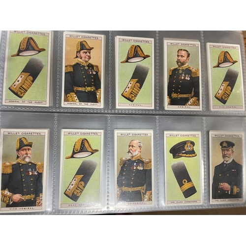 25 - Collection in album with complete sets including Wills Naval Dress and Badges, Hignett Greeting of T... 