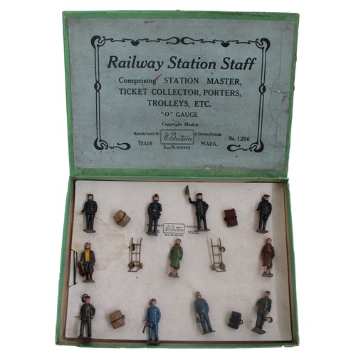 296 - Britains. Railways Station Staff Set No. 1256, with figures (11), luggage (4), trolleys (2), good pl... 