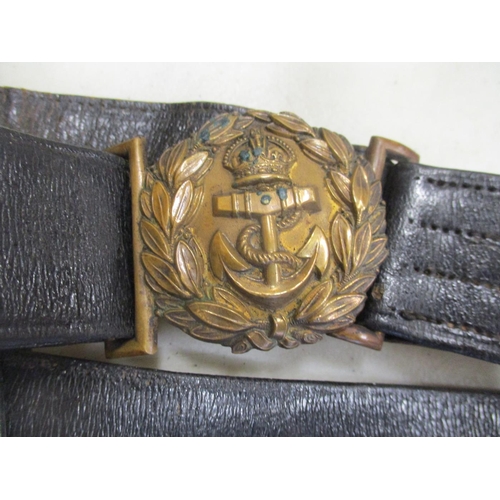 111 - 20th Century Royal Navy Officer's sword, leather scabbard with brass fittings, leather sword belt wi... 