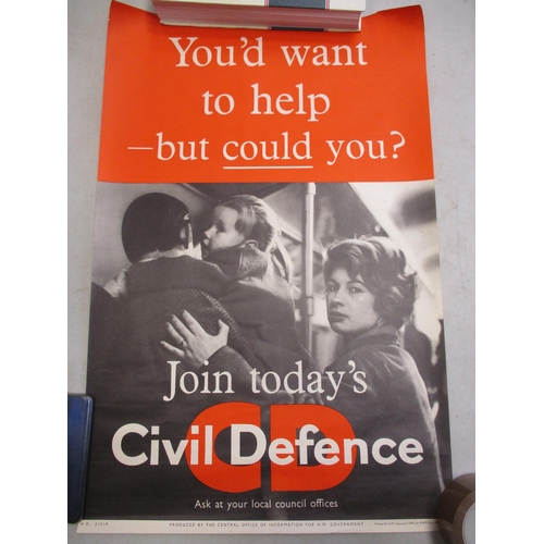 119 - Civil Defence range of 1950s recruiting posters with:
1. You'd want to help - but could you? on red ... 