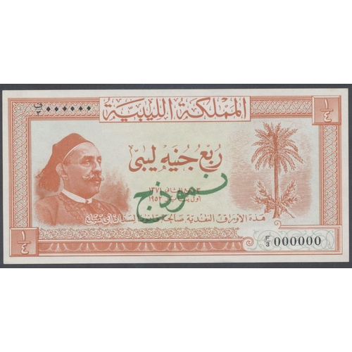 177 - Libya. Kingdom Treasury 1952 (1 Jan) issue specimen set of 7, punch hole cancelled, obverse overprin... 