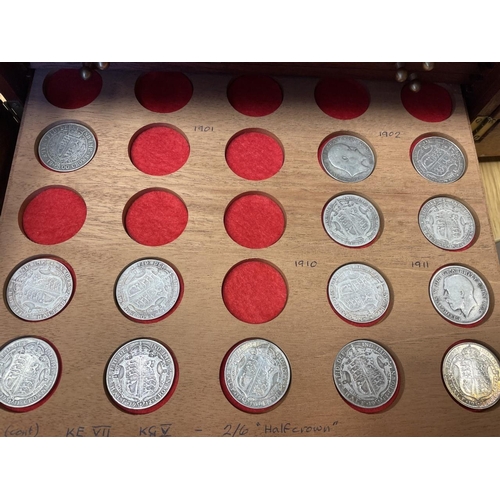 193 - Collection in drawers with date ranges 1881-1960 including crowns (33), half-crowns (75), shillings ... 