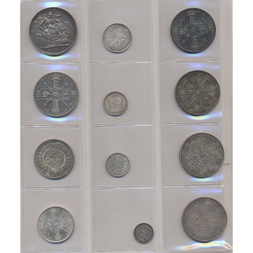 234 - 1887-1890 silver range with 1887 crown to threepence and double florins 1887-90, mostly extremely fi... 