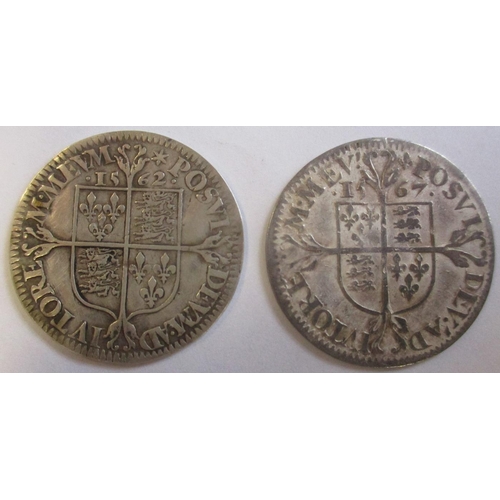 252 - Pair of Elizabeth I milled sixpences, fair/fine, with 1562 (S.2595) and 1567 (S.2599). Qty 2 (Y)