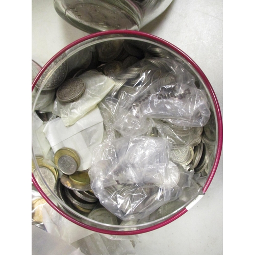 256 - Heavy accumulation in tins, bottle and loose, including 1891 crown, half crowns to silver threepence... 