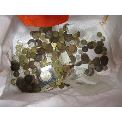 256 - Heavy accumulation in tins, bottle and loose, including 1891 crown, half crowns to silver threepence... 