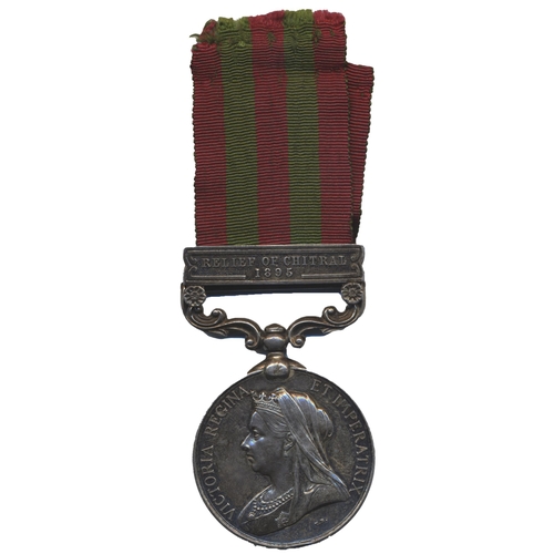 28 - 1895 India Medal Relief of Chitral 1895 clasp to 559 Pte R.H. Mole 1st Bn East Surrey Regt minor edg... 