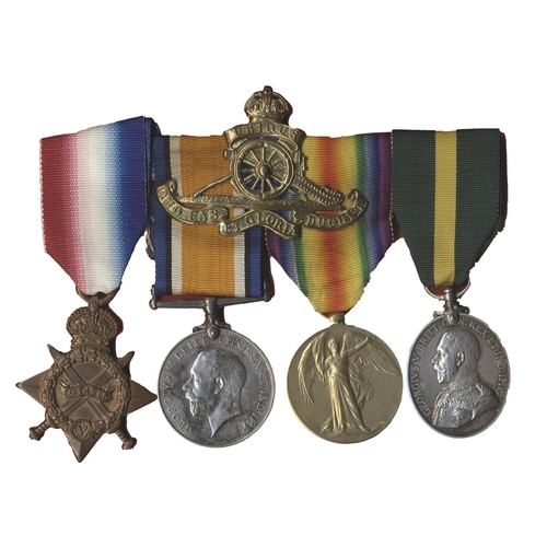 59 - 1914-15 Star trio and Territorial Force Efficiency Medal to 447 A-Cpl B. Cudmore R.A. (Dvr R.F.A. on... 