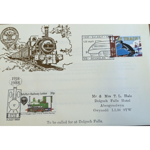 103 - Railways. 1978-2000 coln of comm covers and railway souvenirs loose and in leaves, incl Talyllyn rai... 