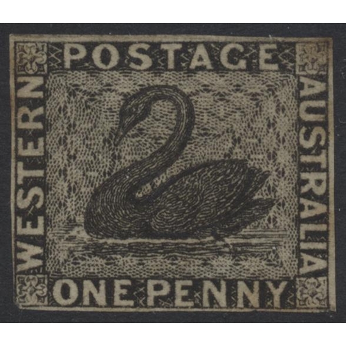 115 - Western Australia. Early coln in S/pages, incl 1854 1d black U, 4d blue U, 1861 1d, 2d, 4d, 6d, 1s U... 