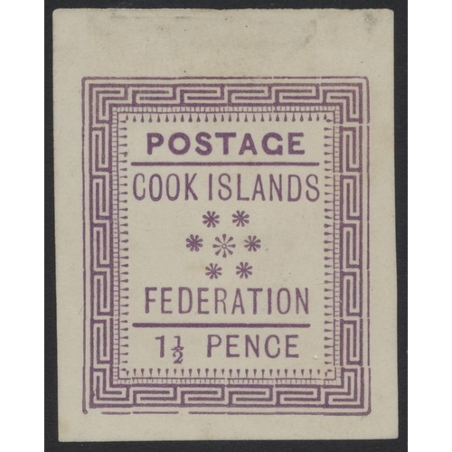 134 - Cook Is. 1892 1½d mauve imperf plate proof, very minor marking to top marg but still a very rare and... 