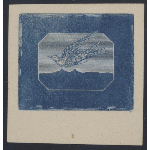 143 - Cook Is. 1893 Cousins progressive Torea bird die proof of the vignette, in blue on wove paper, unnum... 